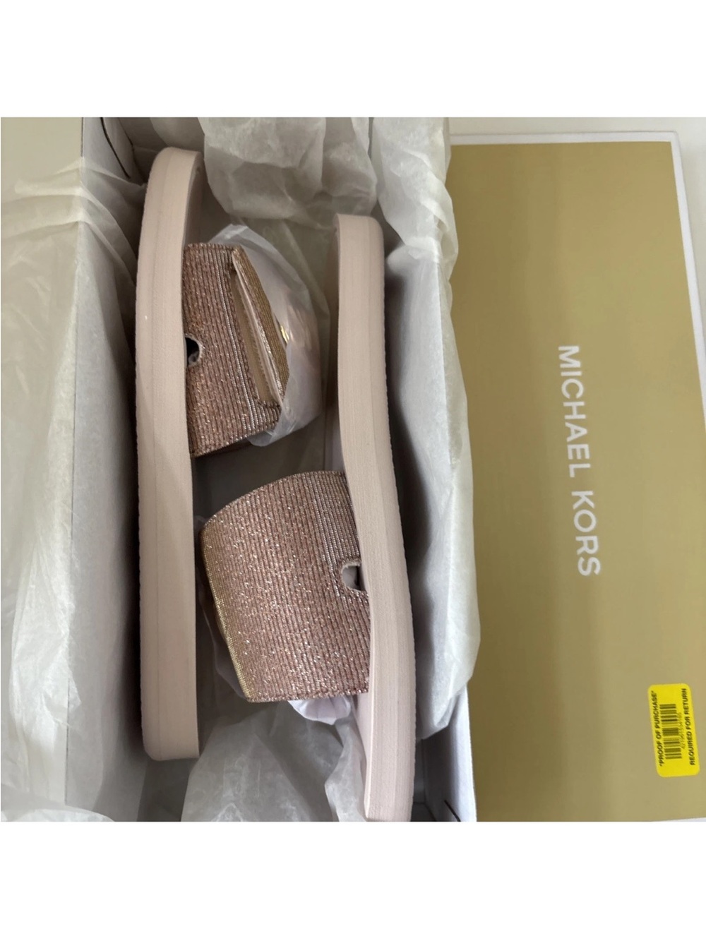 Michael Kors Women's MK Glitter Chain Mesh Charm Slide, Rose Gold, 8 Brand New - Picture 11 of 14
